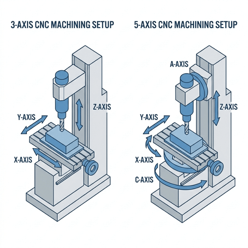 3 Axis vs 5 Axis Illustration 3 Axis vs 5 Axis Illustration