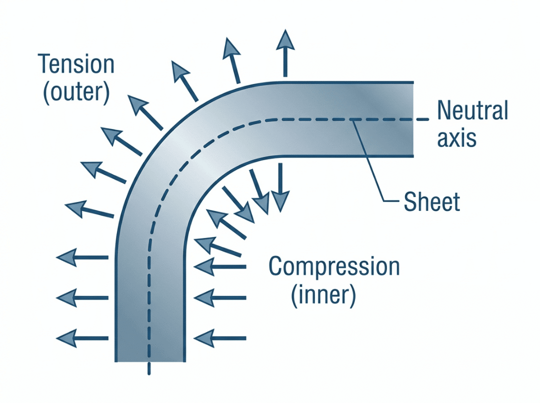 Neutral axis in a sheet metal bend Neutral axis in a sheet metal bend