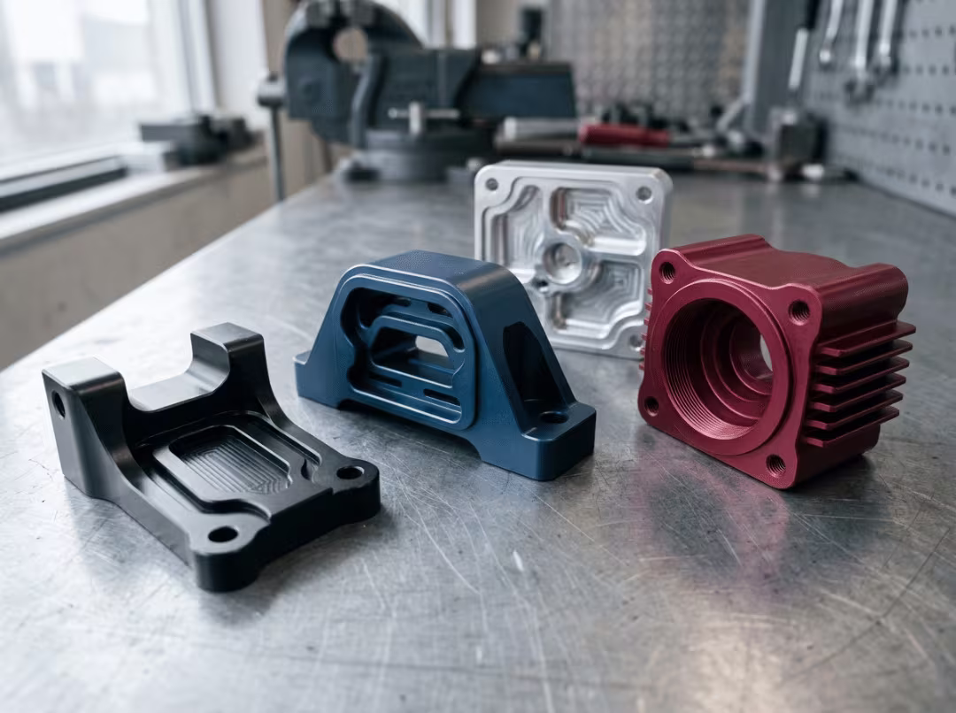 Anodized aluminum CNC parts in multiple colors
