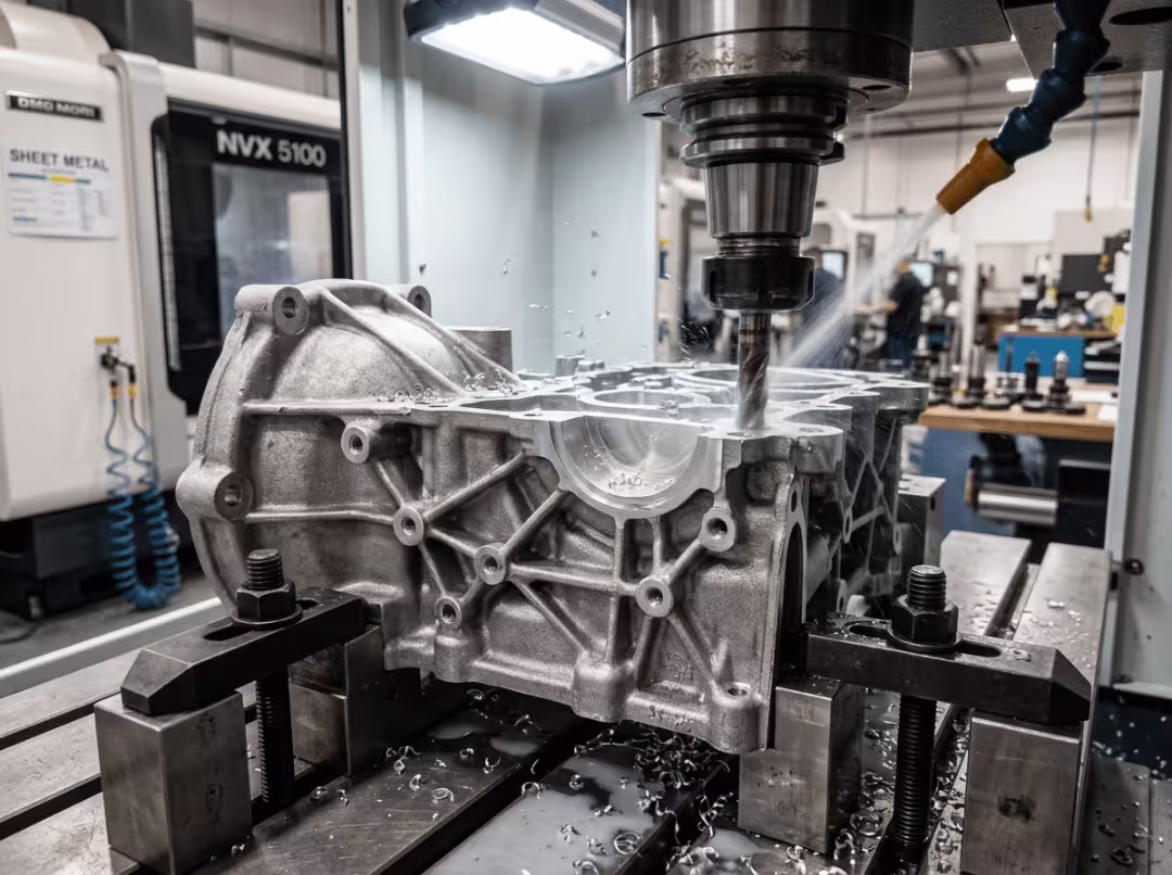 CNC machining a die cast part CNC machining a die cast part