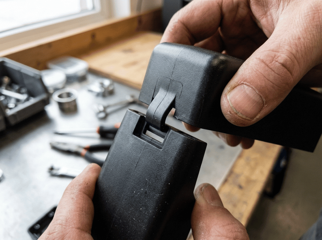 Plastic snap fit parts clicking together