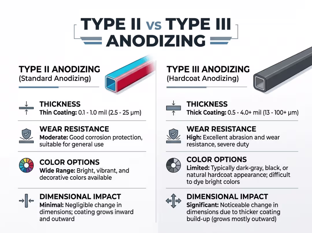 Type II versus Type III anodizing comparison chart Type II versus Type III anodizing comparison chart