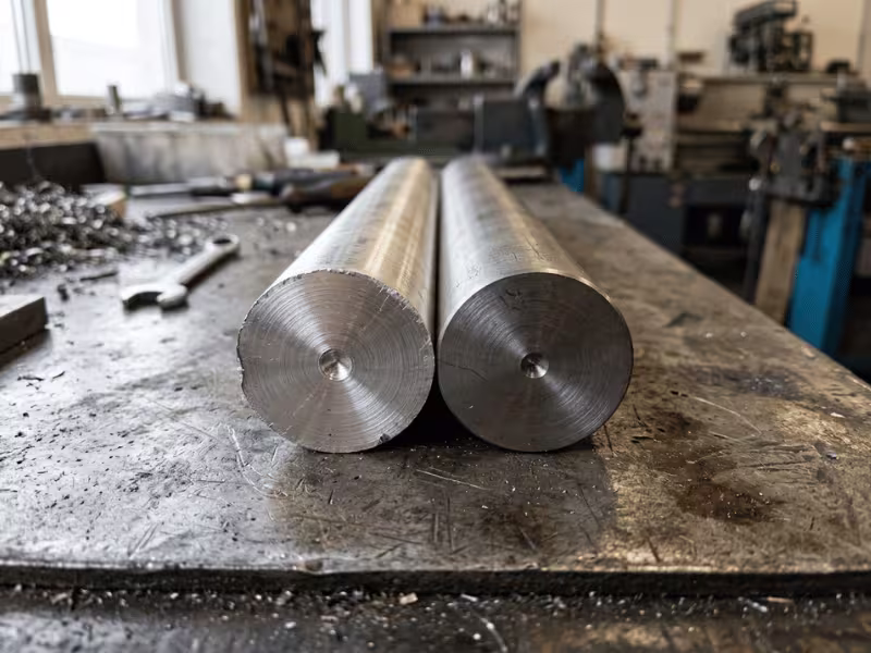 Aluminum and titanium bar stock on a workbench Aluminum and titanium bar stock on a workbench