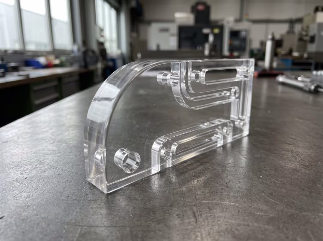 Clear polished edge on machined acrylic Clear polished edge on machined acrylic
