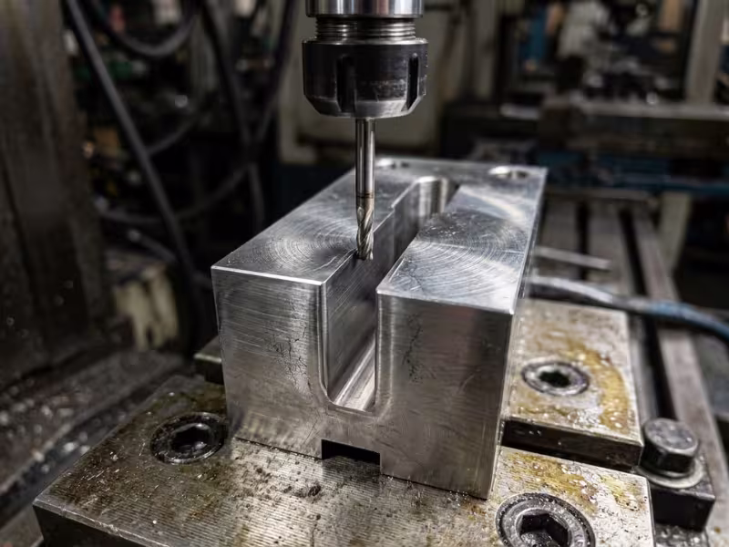 Close up of a thin wall metal part machined with a slim cutting tool Close up of a thin wall metal part machined with a slim cutting tool