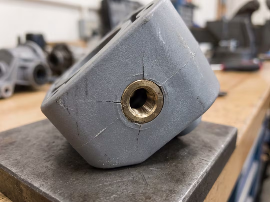 Crack forming around a molded metal insert Crack forming around a molded metal insert