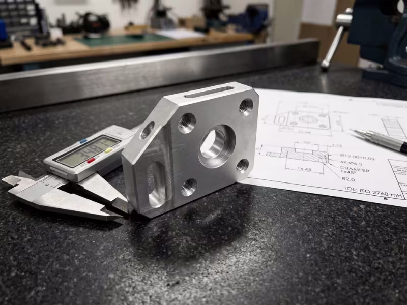 Machined bracket with drilled holes