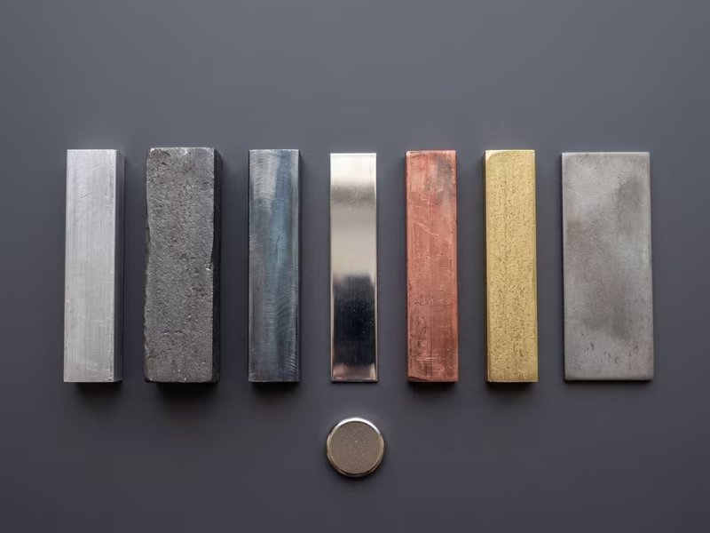 Aluminium, iron, steel, copper, brass and titanium samples Aluminium, iron, steel, copper, brass and titanium samples