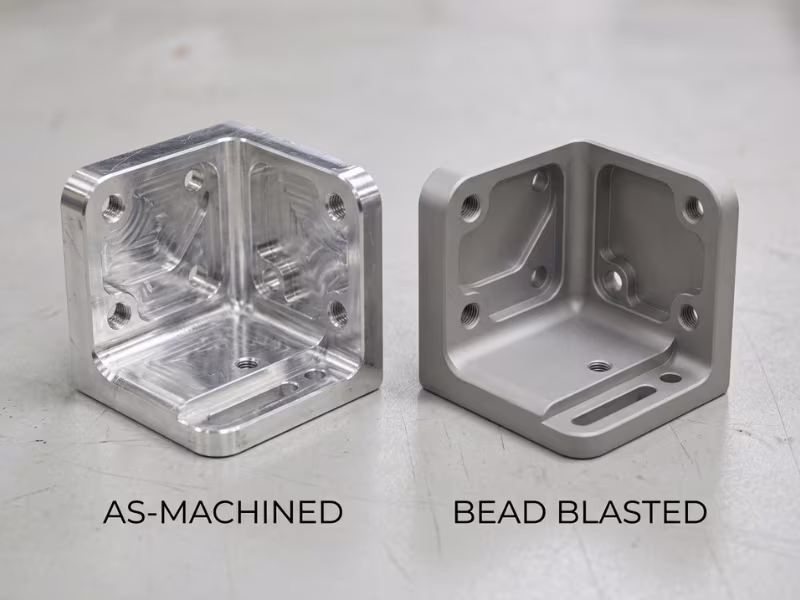 Aluminum CNC part before and after bead blasting Aluminum CNC part before and after bead blasting