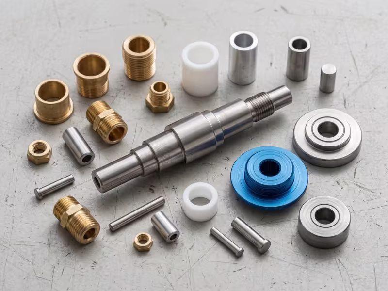 CNC turned shafts, bushings, and fittings in various materials CNC turned shafts, bushings, and fittings in various materials