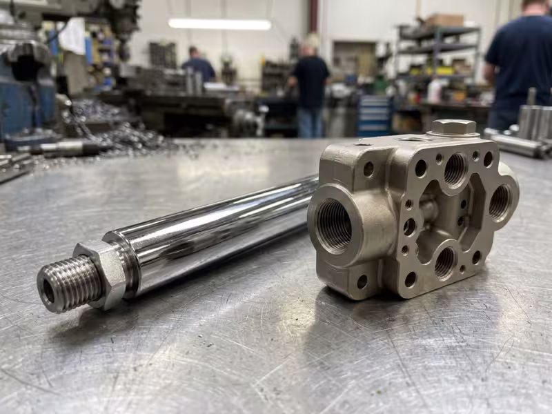 Hard chrome rod beside electroless nickel valve body